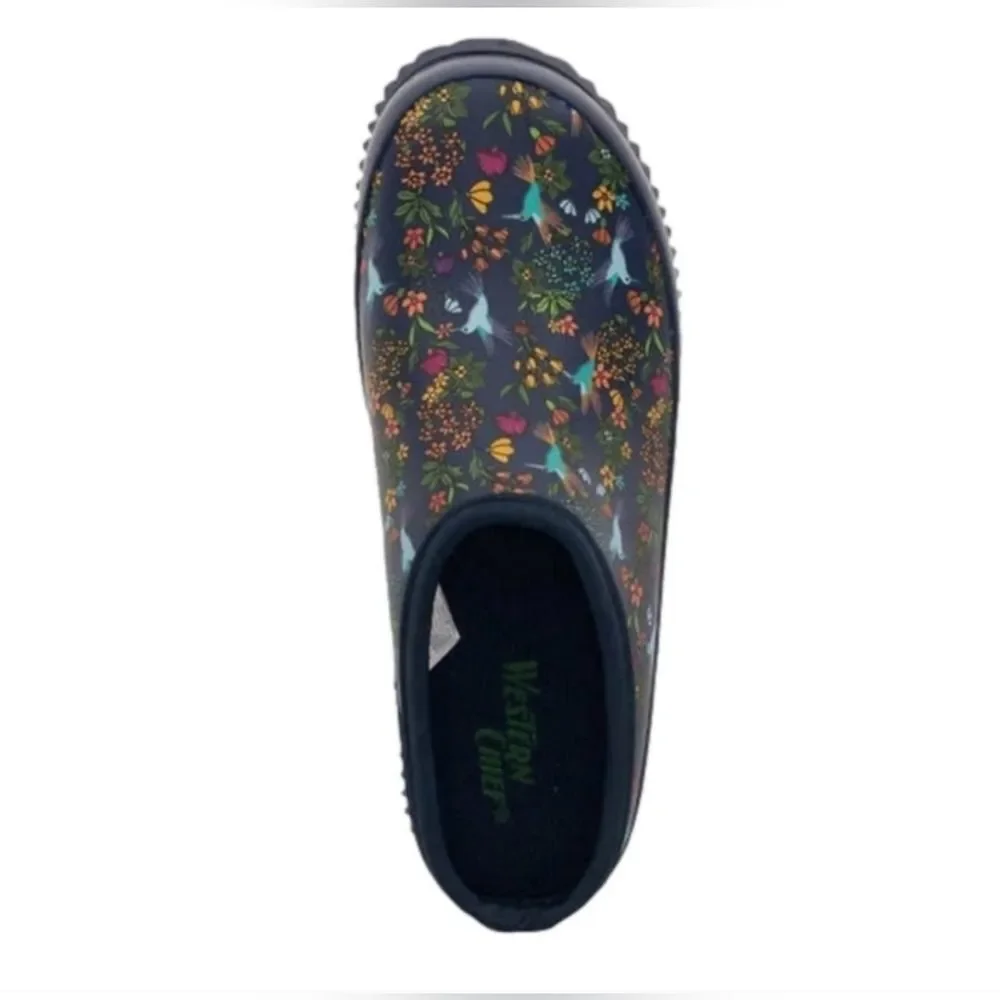 Western Chief Hummingbird Floral Women's Rubber Garden Clog Navy Size 7-10 NIB - Picture 8 of 9